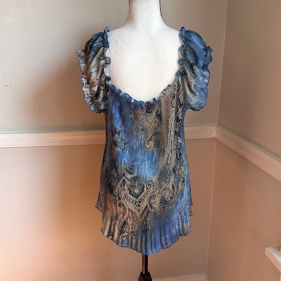 Vintage Piano Micro Pleated Ruffle Blouse Y2K Whimsigoth Art To Wear Fairy - Picture 3 of 17